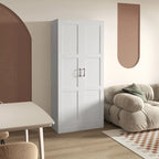 Meuble de rangement haut de 180 cm avec étagères amovibles, armoire de garde-manger de style moderne avec portes à fermeture douce, blanc