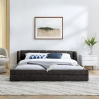 Lit plateforme rembourré Queen Size avec tissu chenille épais, cadre et tête de lit solides, GRIS FONCÉ