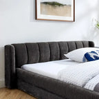 Lit plateforme rembourré Queen Size avec tissu chenille épais, cadre et tête de lit solides, GRIS FONCÉ