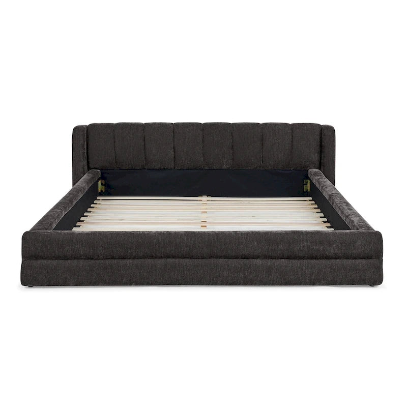Lit plateforme rembourré Queen Size avec tissu chenille épais, cadre et tête de lit solides, GRIS FONCÉ