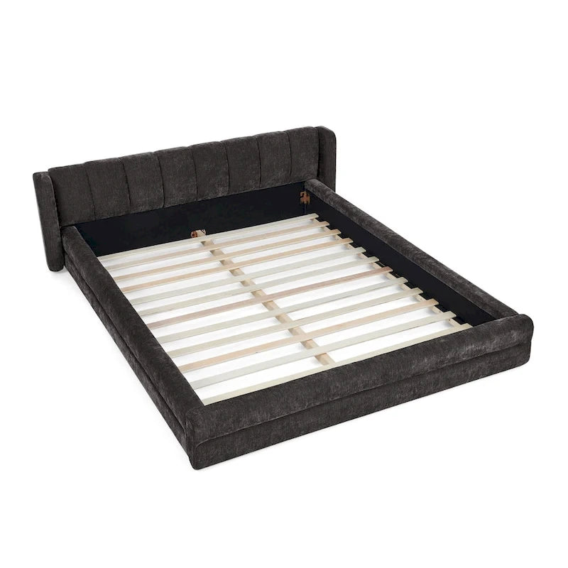Lit plateforme rembourré Queen Size avec tissu chenille épais, cadre et tête de lit solides, GRIS FONCÉ