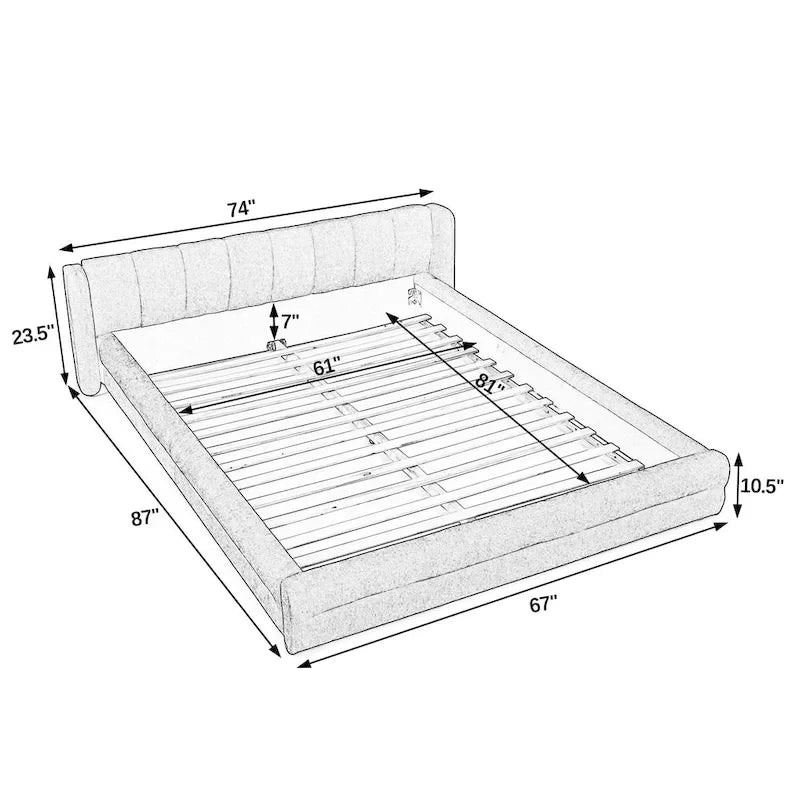 Lit plateforme rembourré Queen Size avec tissu chenille épais, cadre et tête de lit solides, GRIS FONCÉ