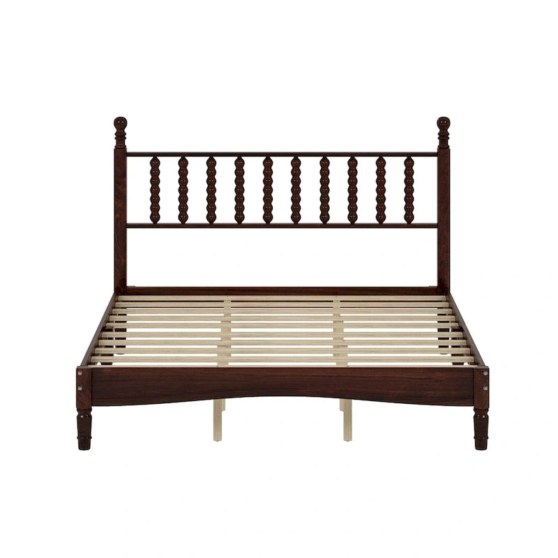 Lit plateforme Queen rétro avec tête de lit en forme de gourde et cadre en bois massif