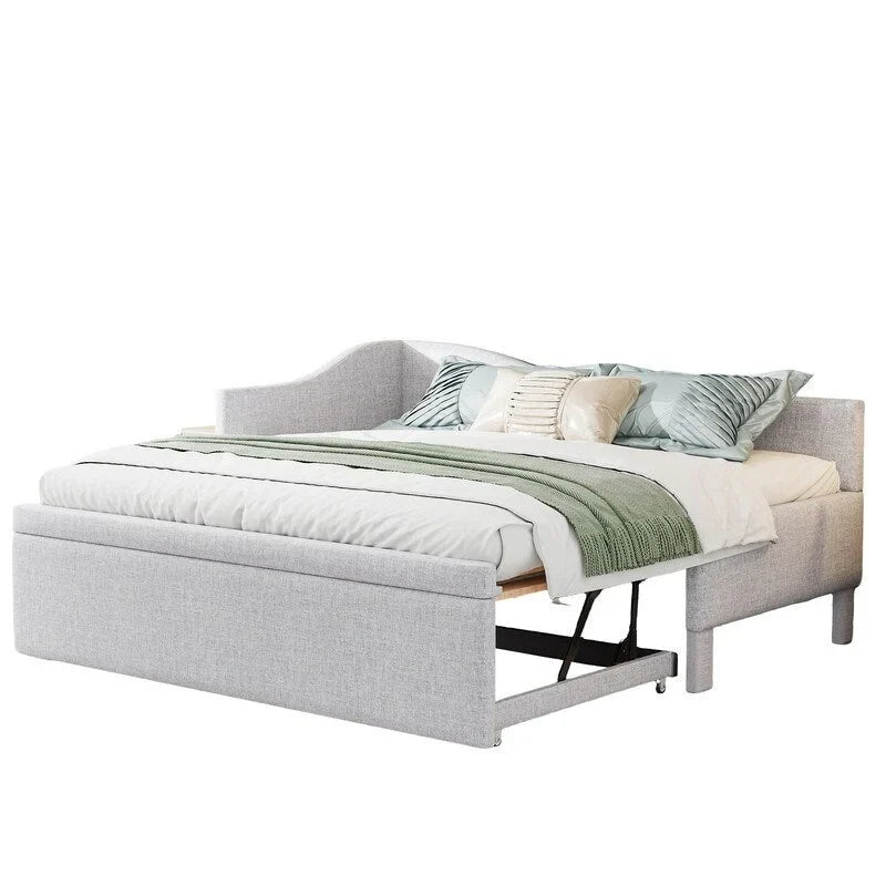 Lit de repos capitonné en forme de L, format simple, avec lit gigogne escamotable