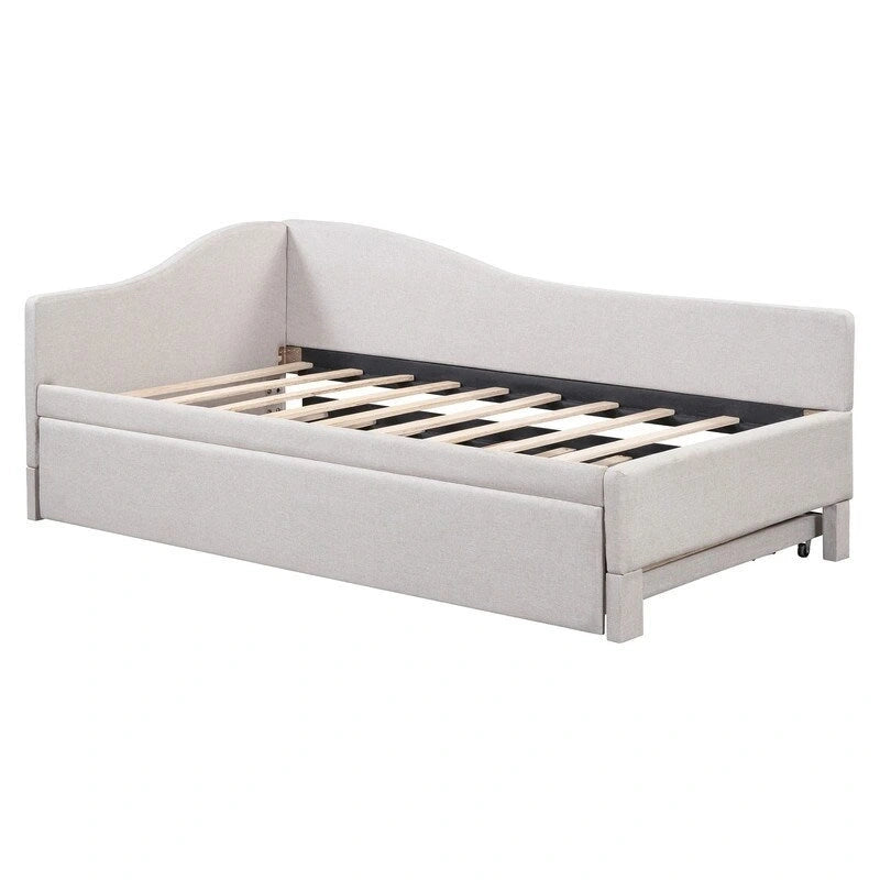 Lit de repos capitonné en forme de L, format simple, avec lit gigogne escamotable