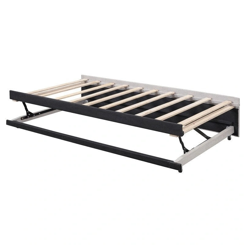 Lit de repos capitonné en forme de L, format simple, avec lit gigogne escamotable
