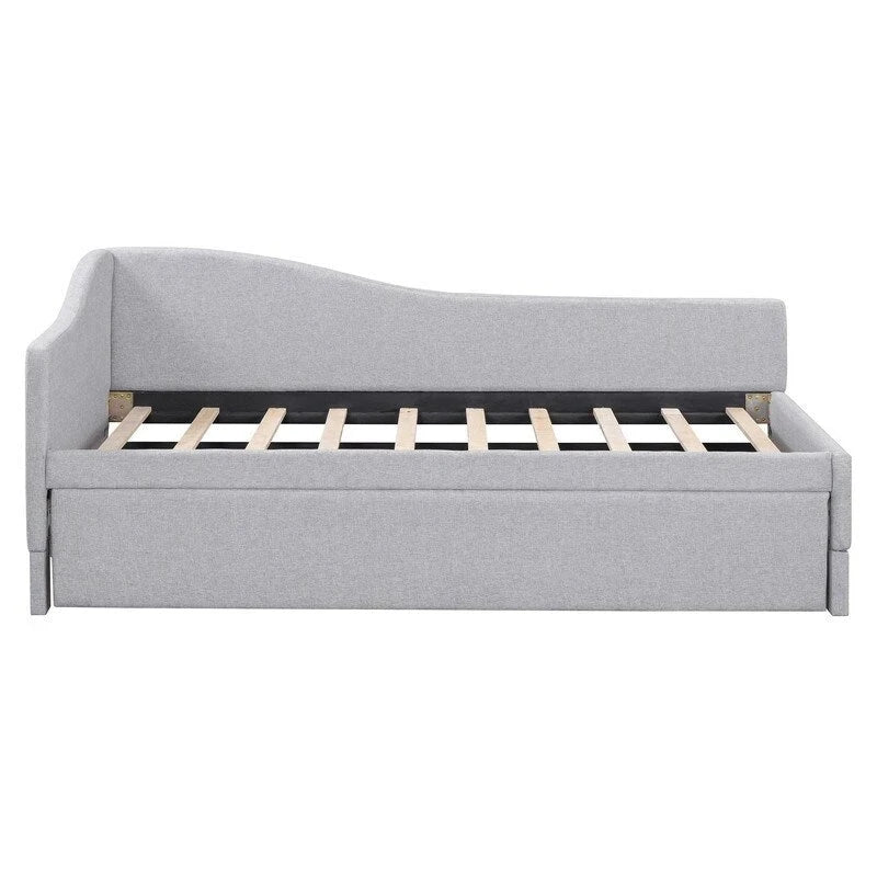 Lit de repos capitonné en forme de L, format simple, avec lit gigogne escamotable