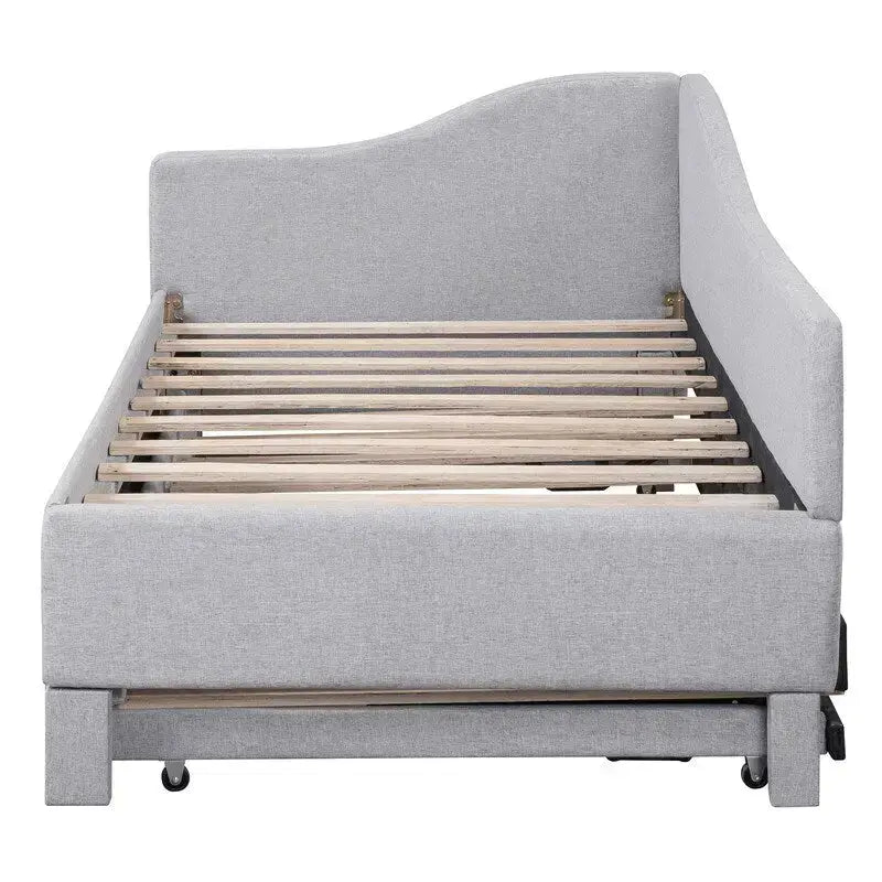 Lit de repos capitonné en forme de L, format simple, avec lit gigogne escamotable