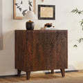 Meuble d'appoint rustique en bois, design cannelé, étagère réglable, rangement