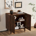 Meuble d'appoint rustique en bois, design cannelé, étagère réglable, rangement