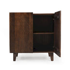 Meuble d'appoint rustique en bois, design cannelé, étagère réglable, rangement