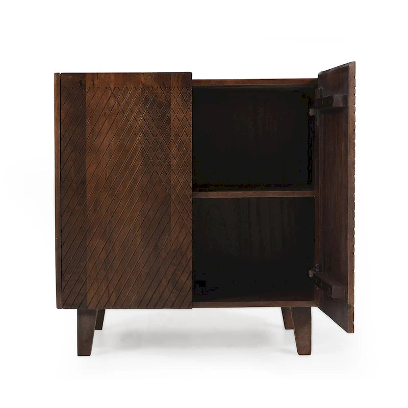 Meuble d'appoint rustique en bois, design cannelé, étagère réglable, rangement