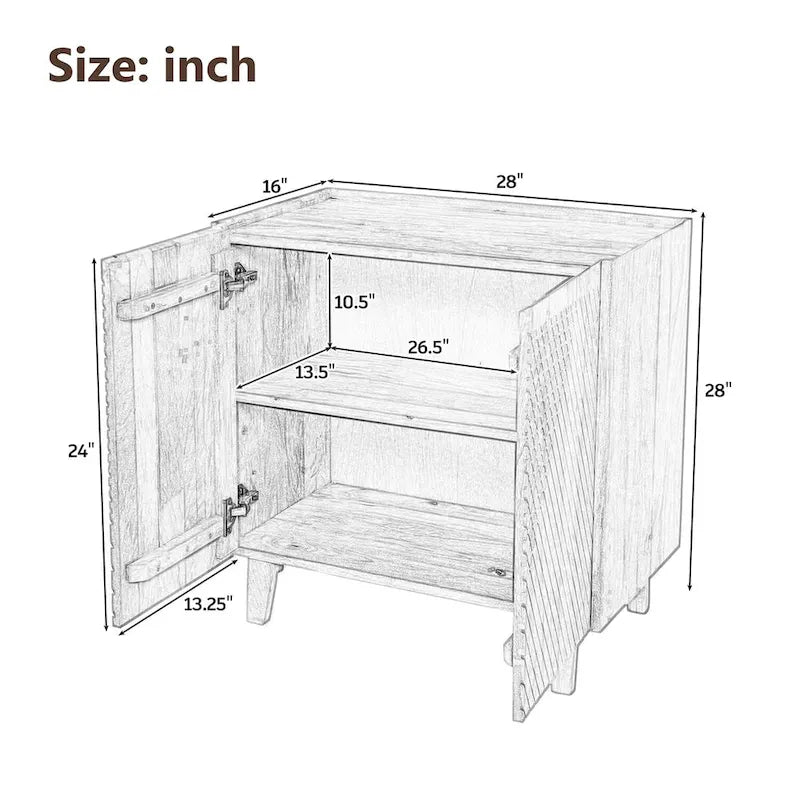 Meuble d'appoint rustique en bois, design cannelé, étagère réglable, rangement