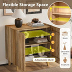 Meuble d'appoint rustique en bois, design cannelé, étagère réglable, rangement