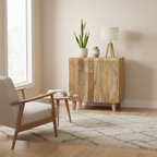 Meuble d'appoint rustique en bois, design cannelé, étagère réglable, rangement