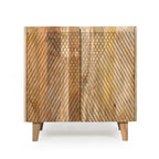 Meuble d'appoint rustique en bois, design cannelé, étagère réglable, rangement
