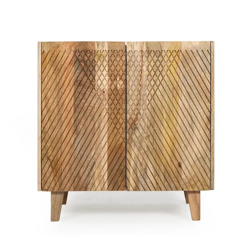 Meuble d'appoint rustique en bois, design cannelé, étagère réglable, rangement