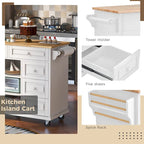 Dessertes de cuisine avec plateau en bois d'hévéa, îlot de cuisine roulant mobile avec rangement et 5 tiroirs, 134,62 cm de long (tabouret non inclus)