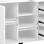 Dessertes de cuisine avec plateau en bois d'hévéa, îlot de cuisine roulant mobile avec rangement et 5 tiroirs, 134,62 cm de long (tabouret non inclus)