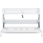 Lit escamotable Twin XL avec bureau et lumière LED, cadre en bois massif avec station de recharge USB, pour petits espaces et bureaux à domicile