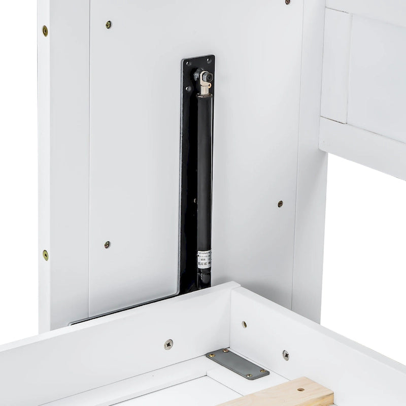 Lit escamotable Twin XL avec bureau et lumière LED, cadre en bois massif avec station de recharge USB, pour petits espaces et bureaux à domicile