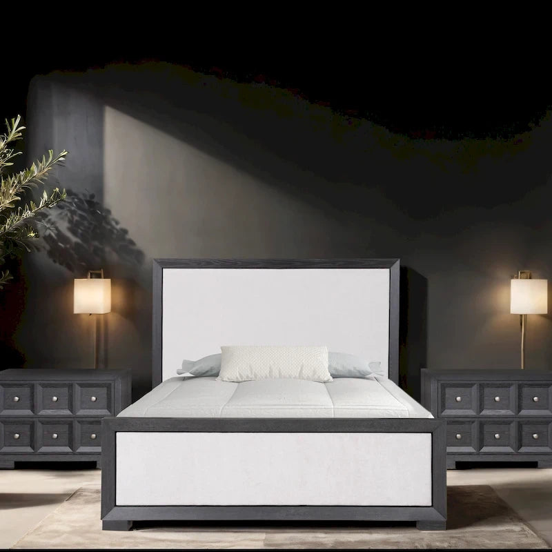 Lit capitonné en tissu en bois massif Durem II Modern Classic