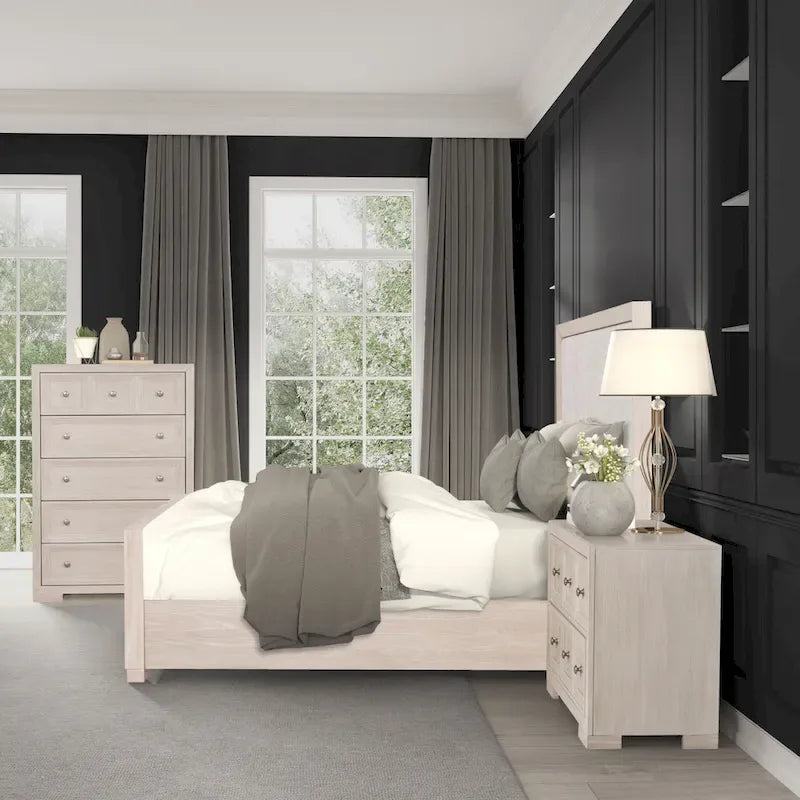 Lit capitonné en tissu en bois massif Durem II Modern Classic