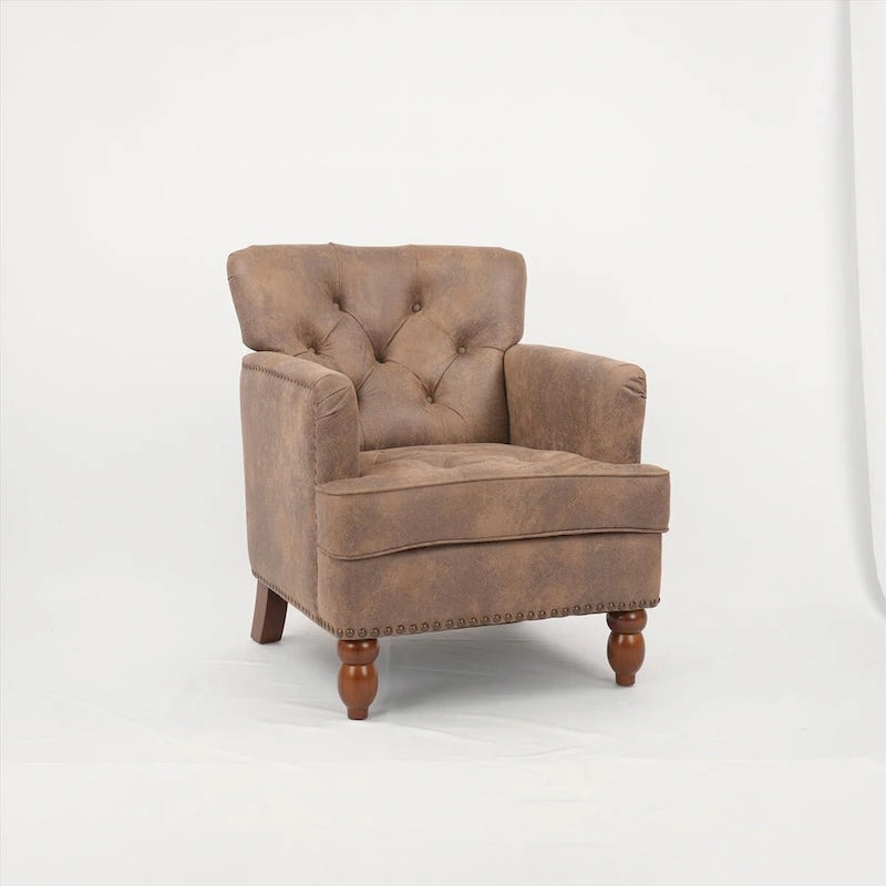 Fauteuil club en suédine avec pieds en bois
