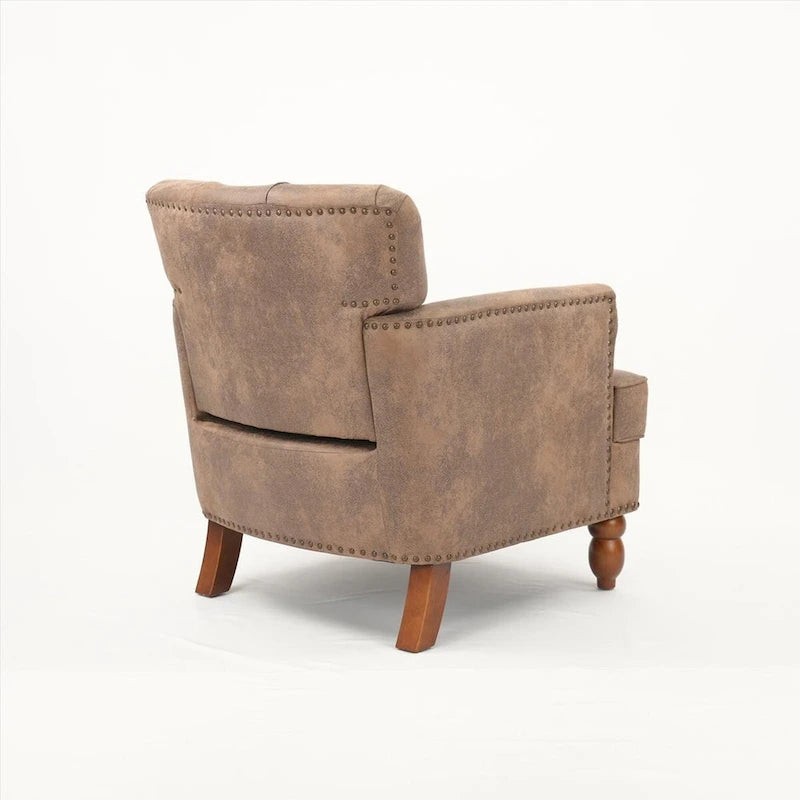 Fauteuil club en suédine avec pieds en bois