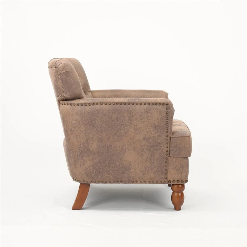 Fauteuil club en suédine avec pieds en bois