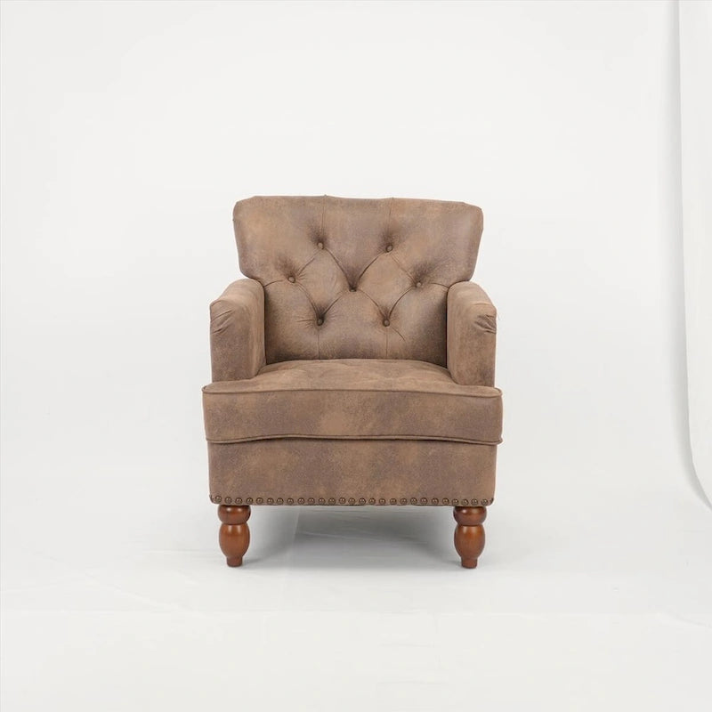 Fauteuil club en suédine avec pieds en bois