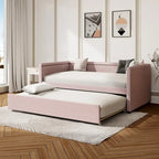 Lit de repos rembourré en tissu de lin moderne, taille double, avec lit gigogne, aucun sommier tapissier requis