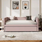 Lit de repos rembourré en tissu de lin moderne, taille double, avec lit gigogne, aucun sommier tapissier requis