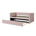 Lit de repos rembourré en tissu de lin moderne, taille double, avec lit gigogne, aucun sommier tapissier requis