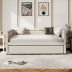 Lit de repos rembourré en tissu de lin moderne, taille double, avec lit gigogne, aucun sommier tapissier requis