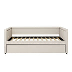 Lit de repos rembourré en tissu de lin moderne, taille double, avec lit gigogne, aucun sommier tapissier requis