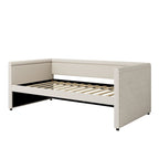 Lit de repos rembourré en tissu de lin moderne, taille double, avec lit gigogne, aucun sommier tapissier requis