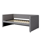 Lit de repos rembourré en tissu de lin moderne, taille double, avec lit gigogne, aucun sommier tapissier requis
