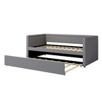 Lit de repos rembourré en tissu de lin moderne, taille double, avec lit gigogne, aucun sommier tapissier requis