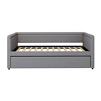 Lit de repos rembourré en tissu de lin moderne, taille double, avec lit gigogne, aucun sommier tapissier requis