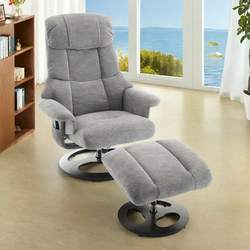 Fauteuil inclinable de massage pivotant 360° en chenille avec ottoman, massage et siège chauffant