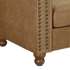 Canapé Chesterfield tapissé en tissu marron de 189 cm avec dossier capitonné, 2 appuie-têtes et coussins en éponge