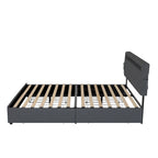 Lit plateforme queen size gris foncé avec 4 tiroirs de rangement, USB et lumières LED