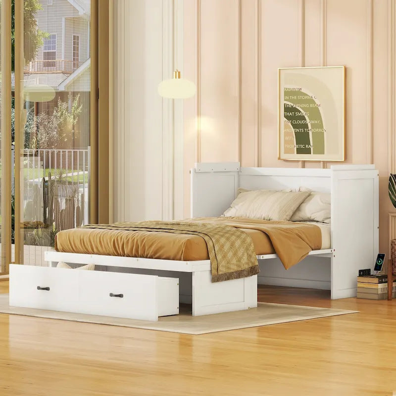 Lit escamotable Full Pine Murphy avec ports USB et tiroir