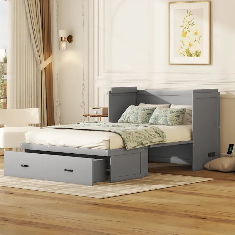 Lit escamotable Full Pine Murphy avec ports USB et tiroir