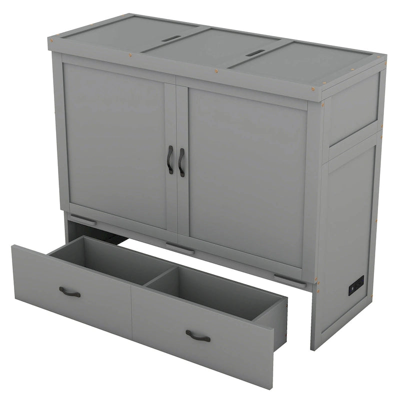 Lit escamotable Full Pine Murphy avec ports USB et tiroir