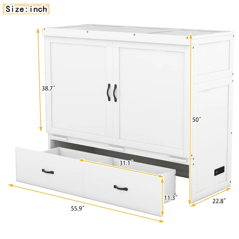 Lit escamotable Full Pine Murphy avec ports USB et tiroir