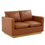 Causeuse en cuir moderne Nervo avec base et coussins dorés - 55.9