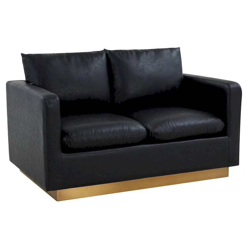 Causeuse en cuir moderne Nervo avec base et coussins dorés - 55.9
