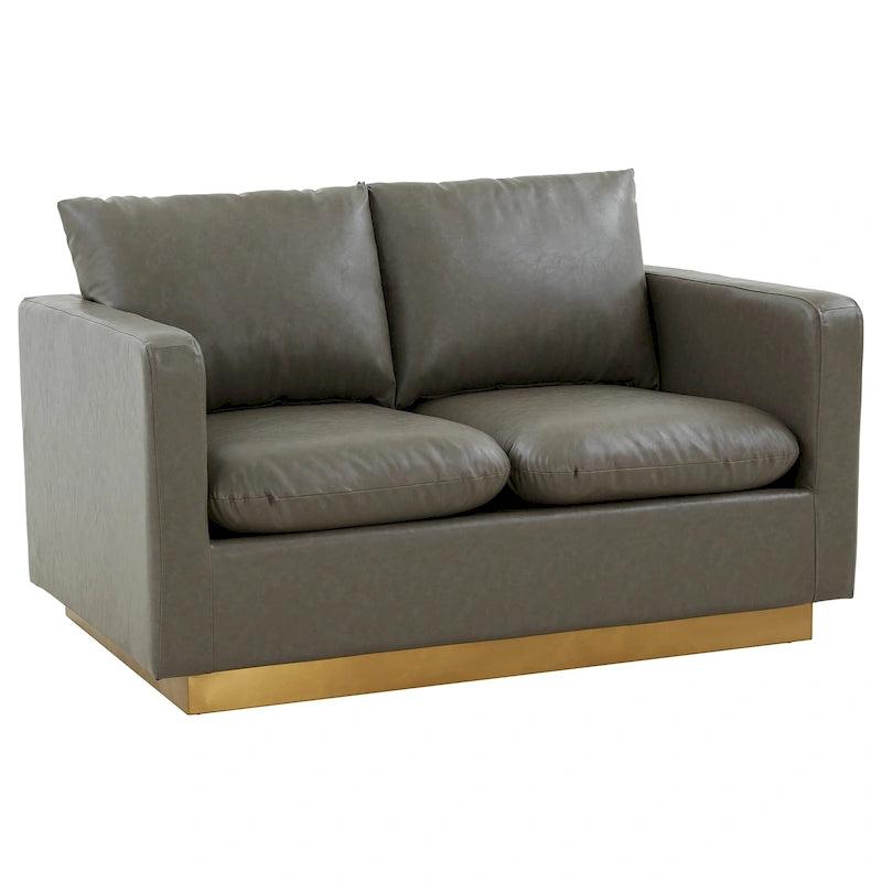 Causeuse en cuir moderne Nervo avec base et coussins dorés - 55.9